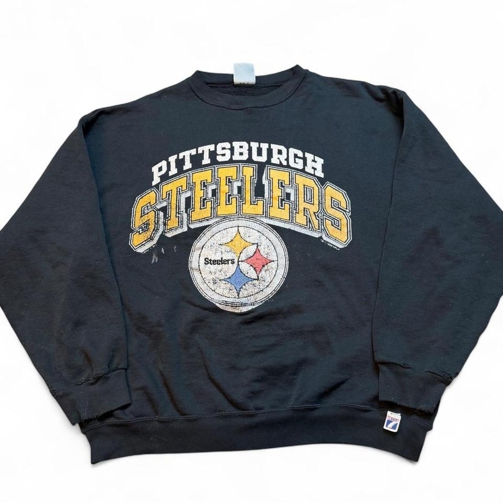 Vintage Logo 7 Pittsburgh Steelers DISTRESSED crewneck sweatshirt 1990 XL NFL